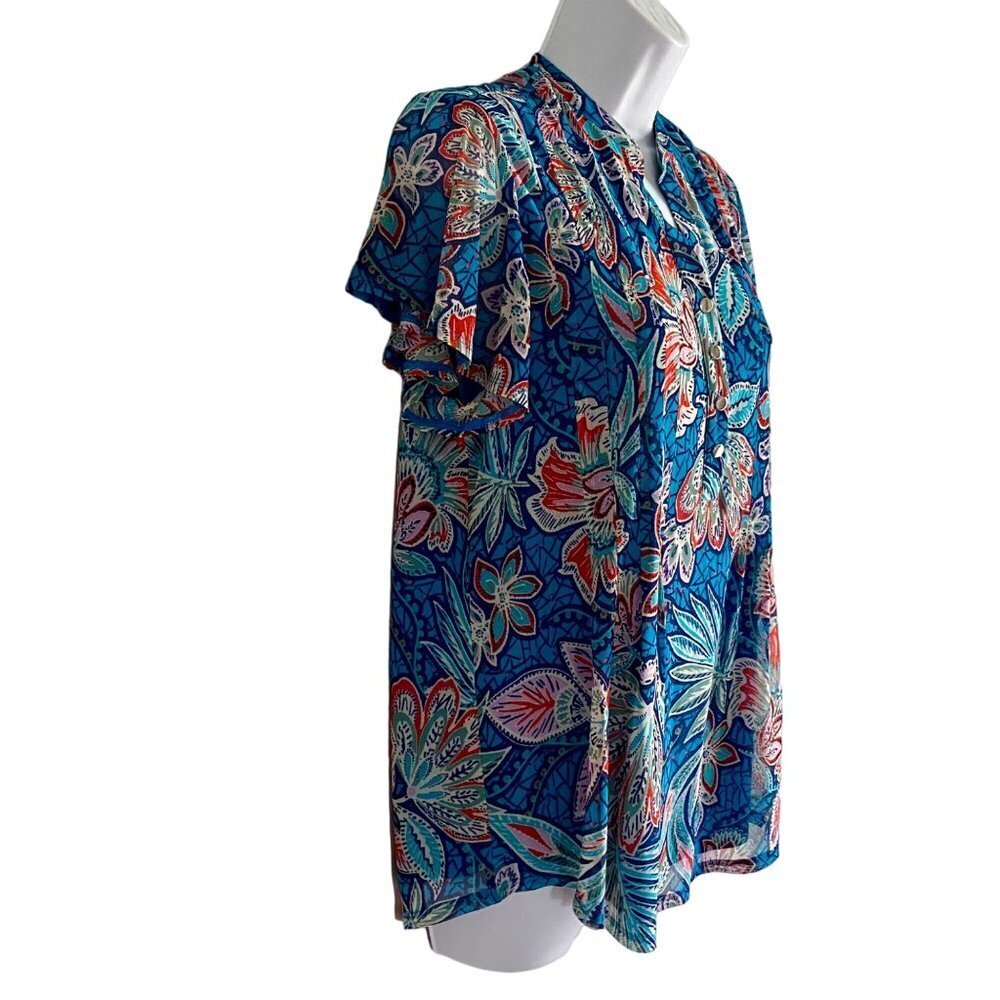 Ava & Grace Short Sleeve Quarter Button Lined Floral Top Women's Medium NEW - Picture 3 of 9